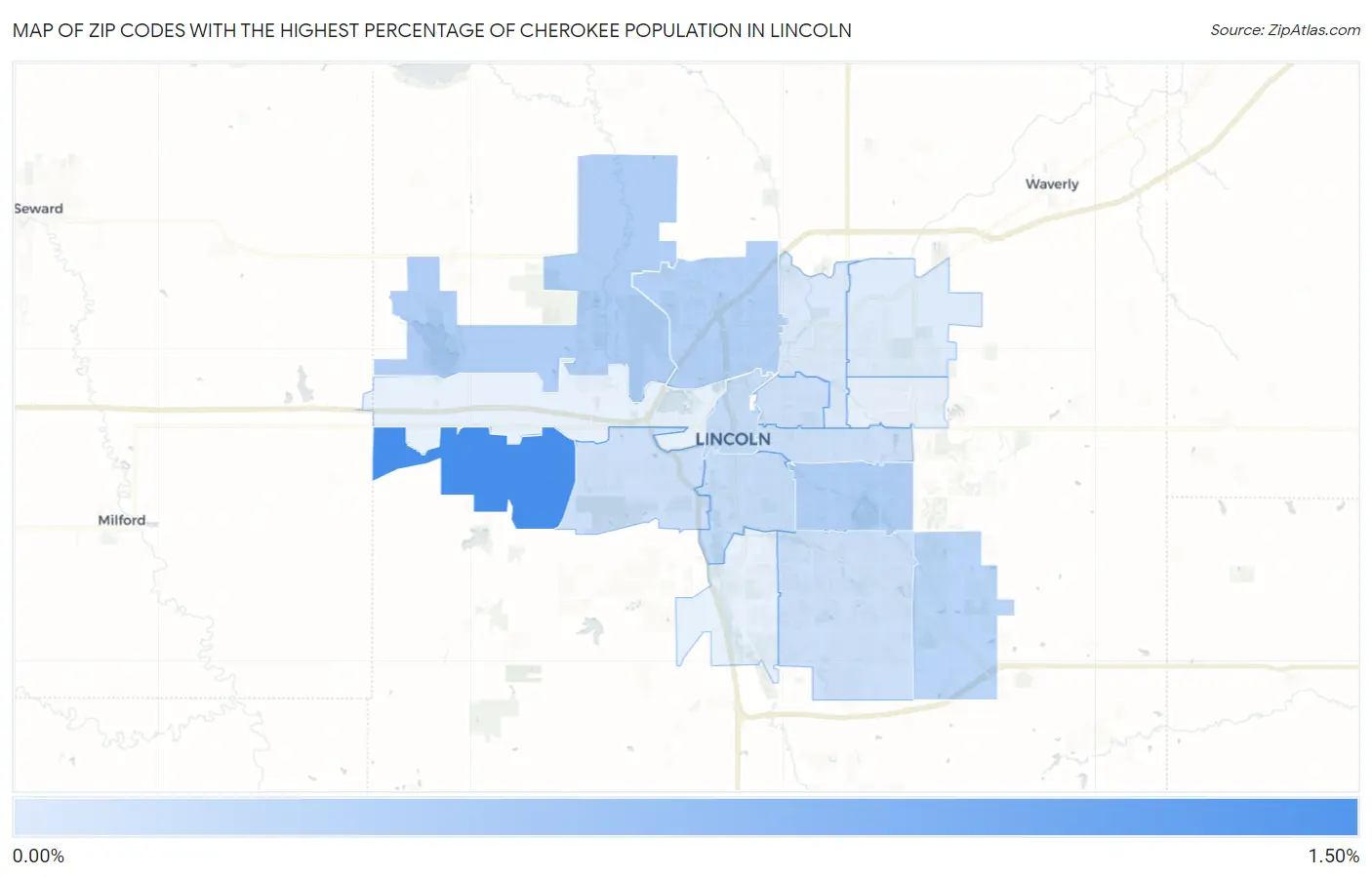 Zip Codes with the Highest Percentage of Cherokee Population in Lincoln Map