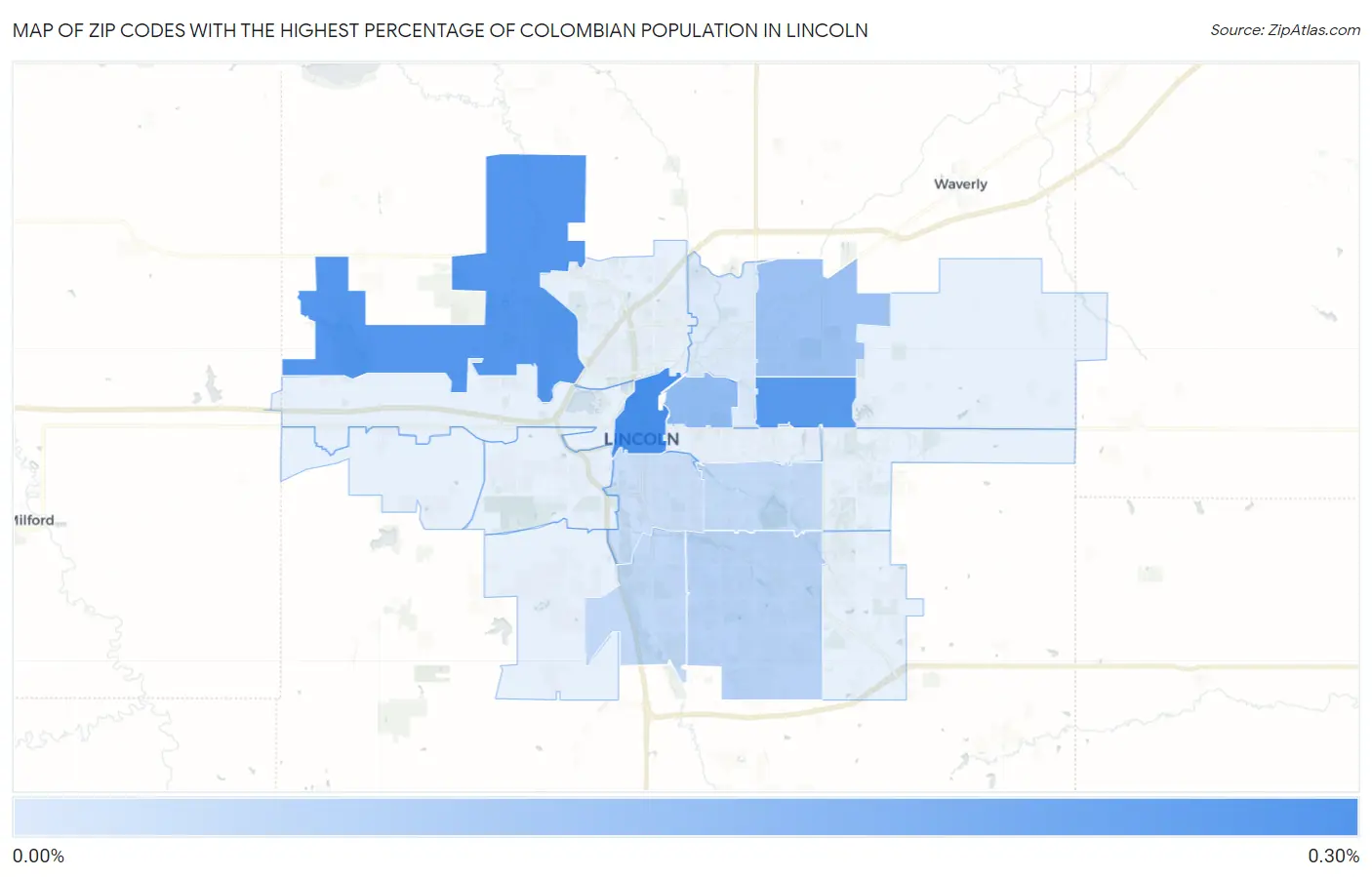 Zip Codes with the Highest Percentage of Colombian Population in Lincoln Map
