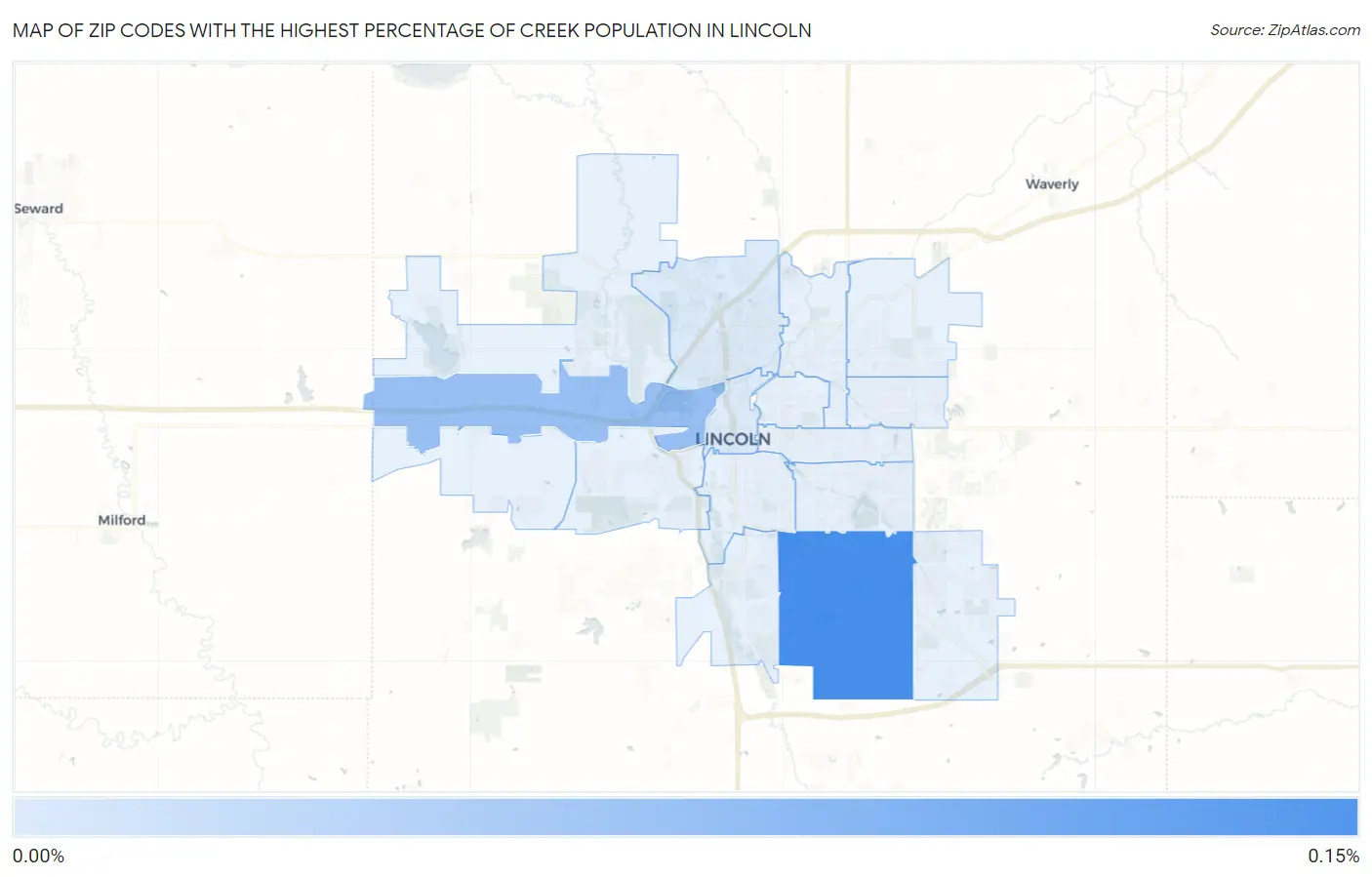 Zip Codes with the Highest Percentage of Creek Population in Lincoln Map