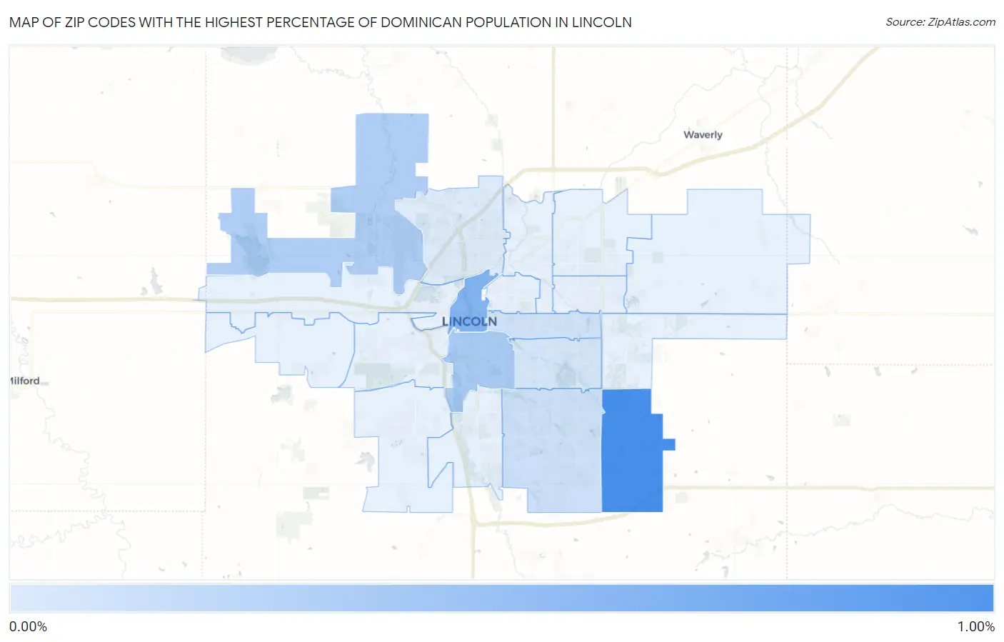 Zip Codes with the Highest Percentage of Dominican Population in Lincoln Map