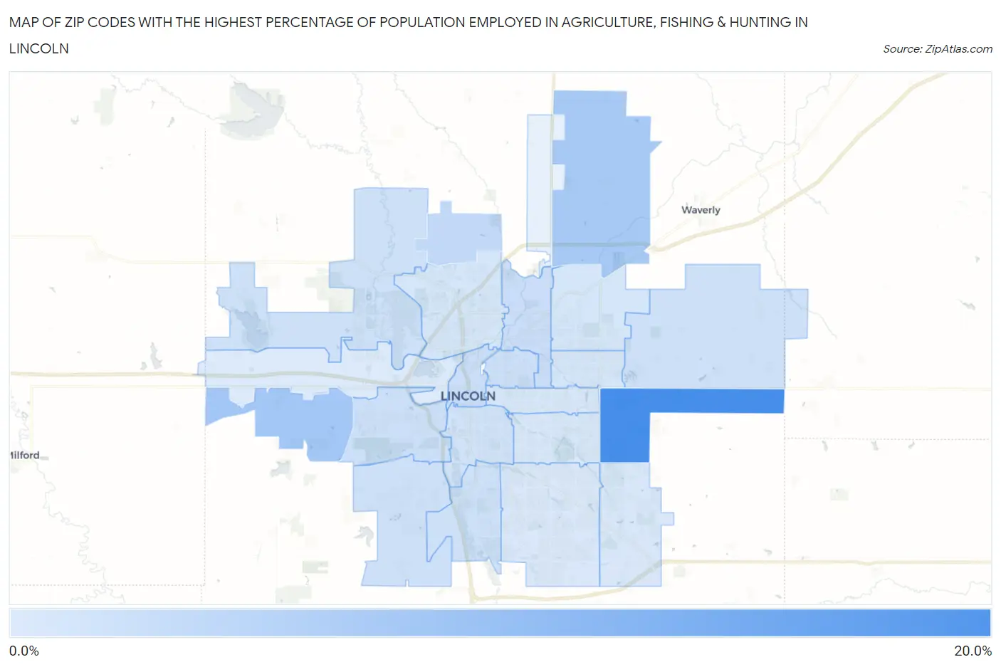 Zip Codes with the Highest Percentage of Population Employed in Agriculture, Fishing & Hunting in Lincoln Map