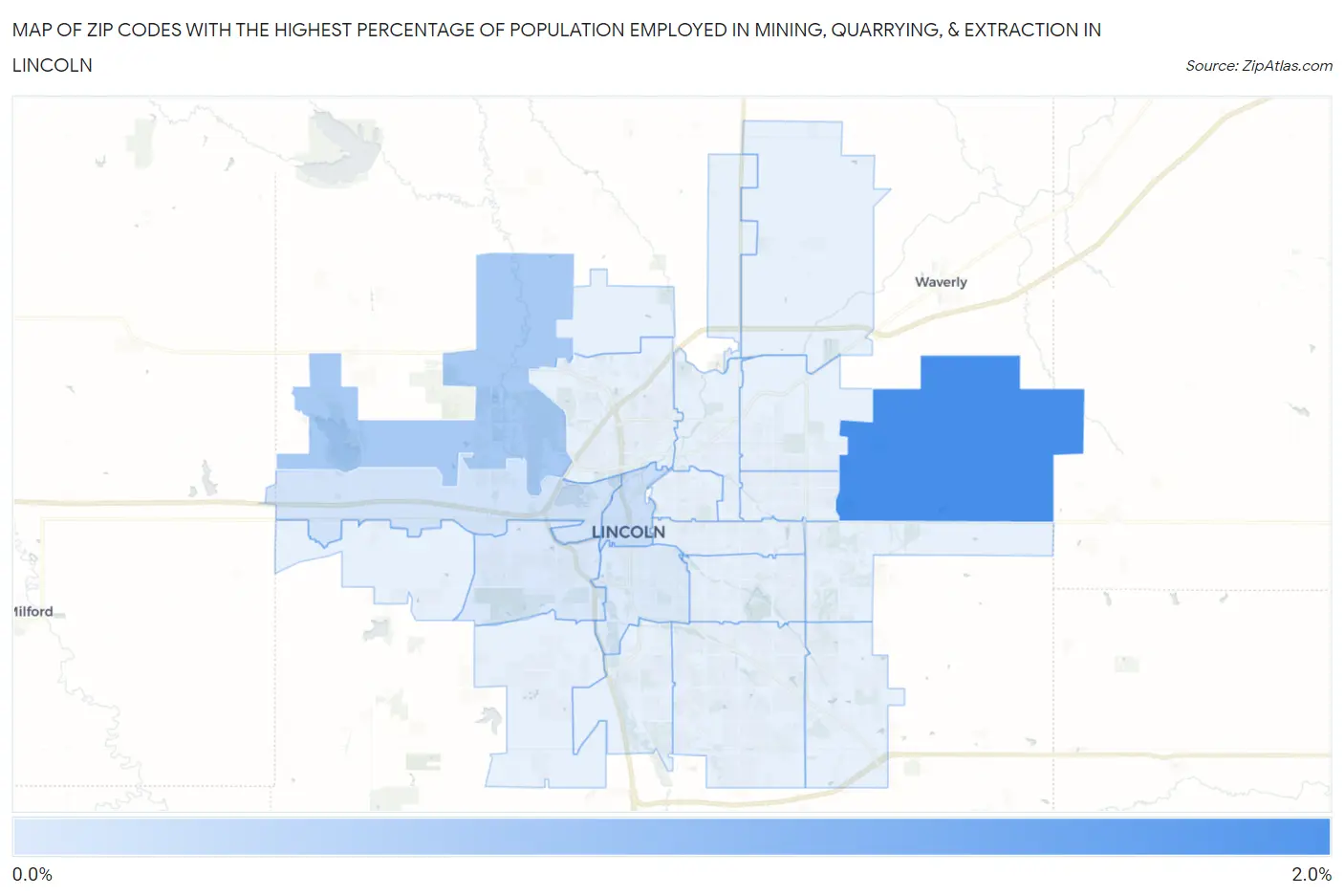 Zip Codes with the Highest Percentage of Population Employed in Mining, Quarrying, & Extraction in Lincoln Map