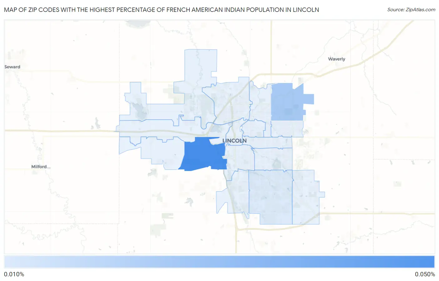 Zip Codes with the Highest Percentage of French American Indian Population in Lincoln Map