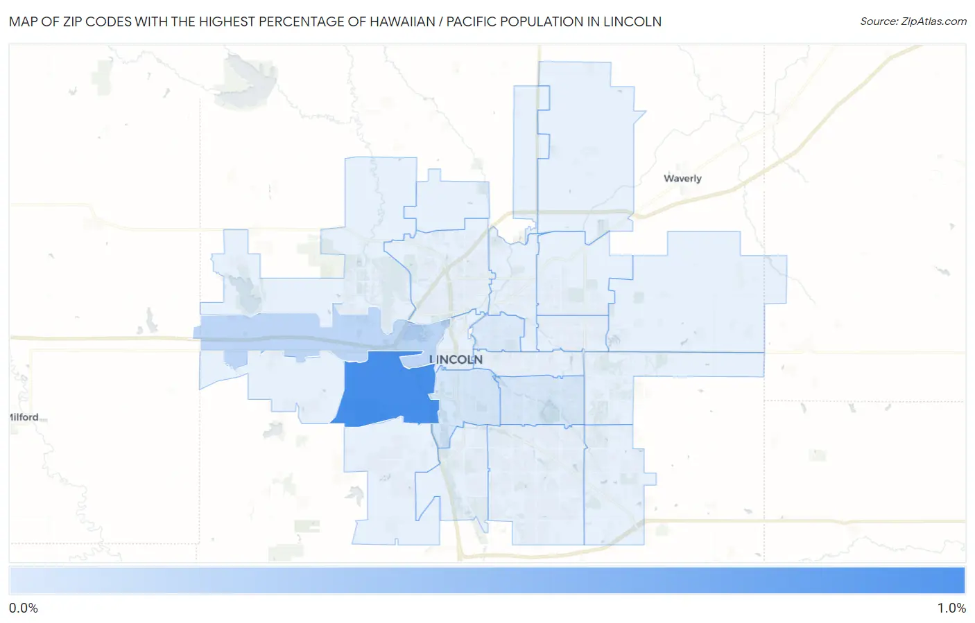 Zip Codes with the Highest Percentage of Hawaiian / Pacific Population in Lincoln Map