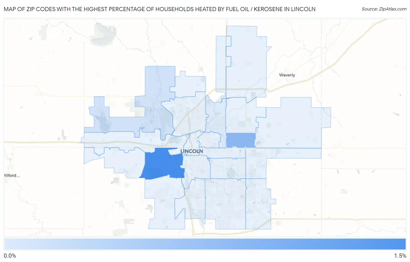 Zip Codes with the Highest Percentage of Households Heated by Fuel Oil / Kerosene in Lincoln Map