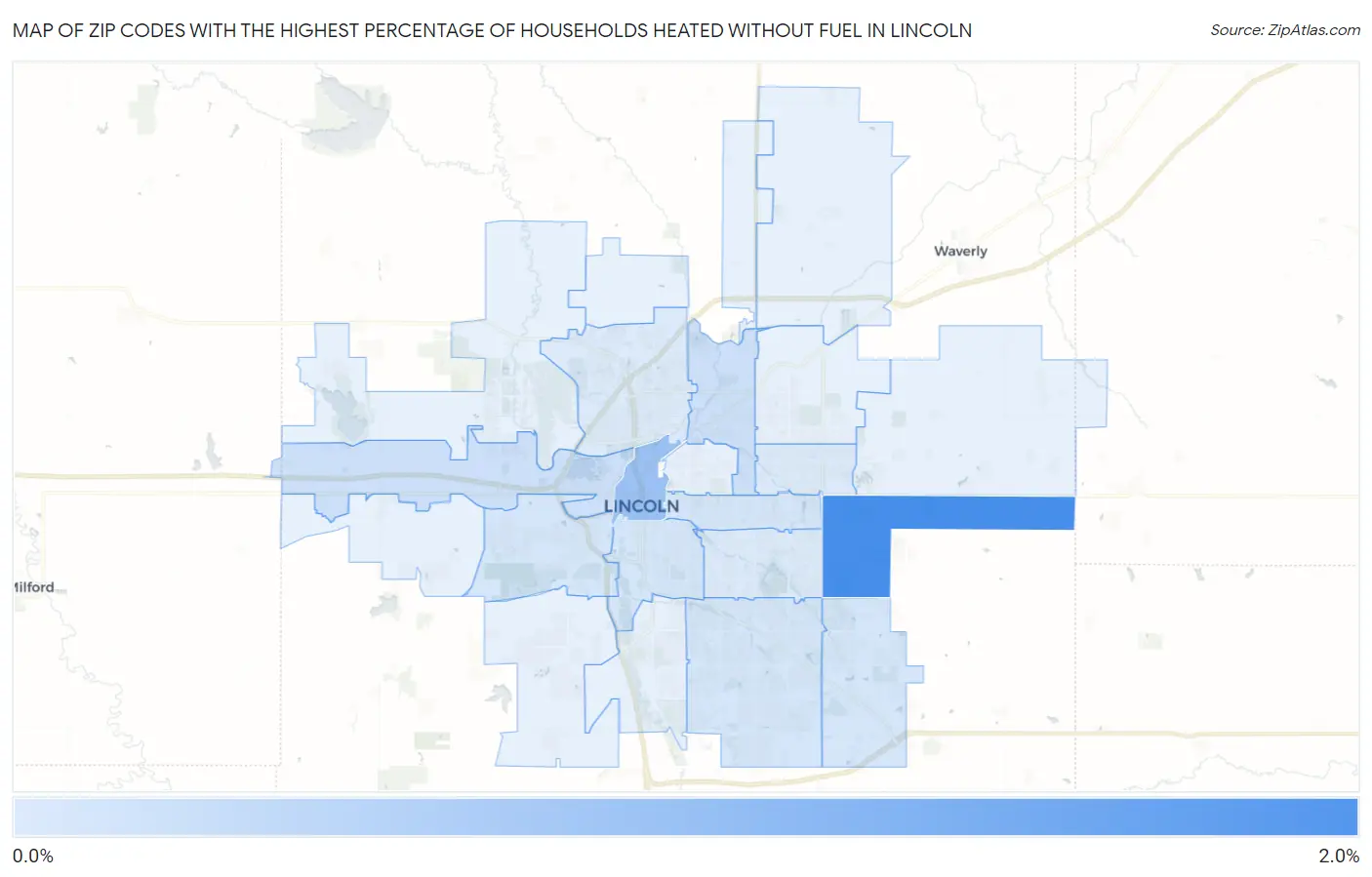 Zip Codes with the Highest Percentage of Households Heated without Fuel in Lincoln Map