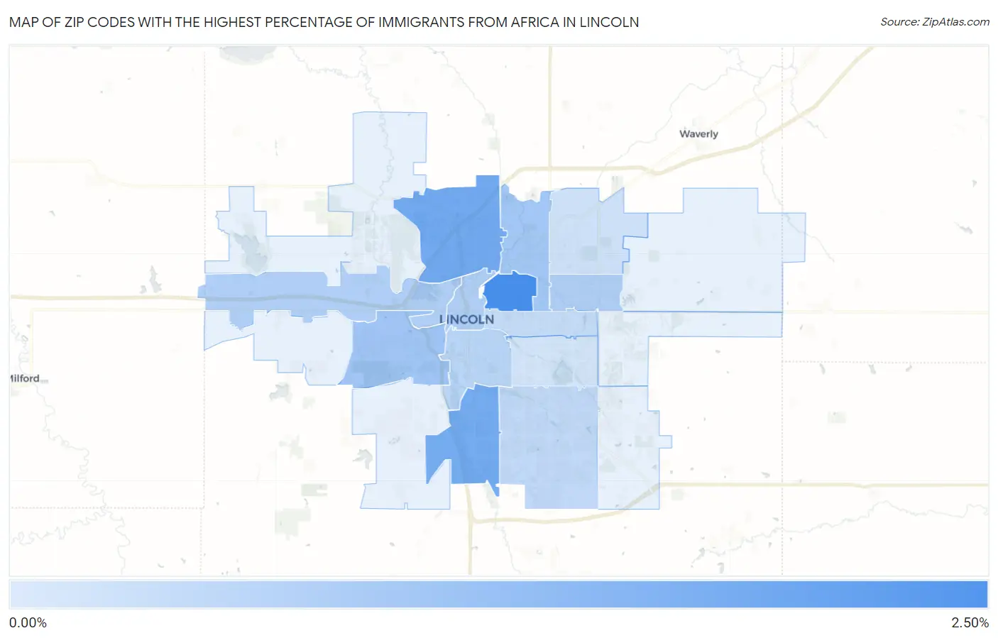 Zip Codes with the Highest Percentage of Immigrants from Africa in Lincoln Map