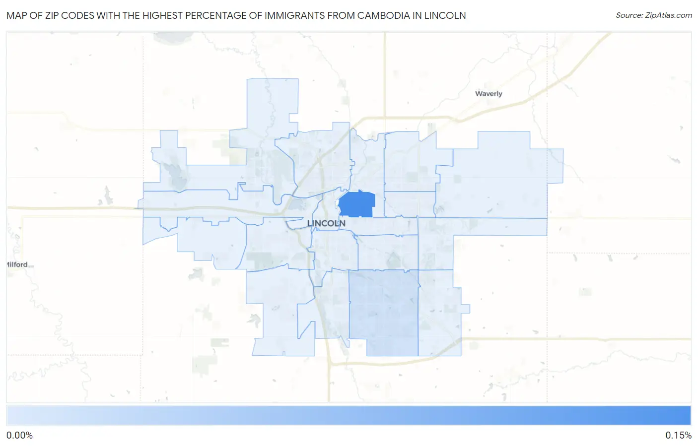 Zip Codes with the Highest Percentage of Immigrants from Cambodia in Lincoln Map