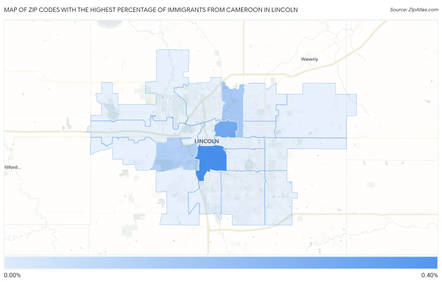 Zip Codes with the Highest Percentage of Immigrants from Cameroon in Lincoln Map