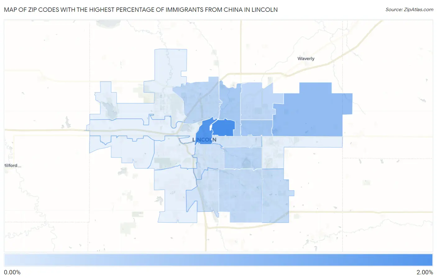 Zip Codes with the Highest Percentage of Immigrants from China in Lincoln Map