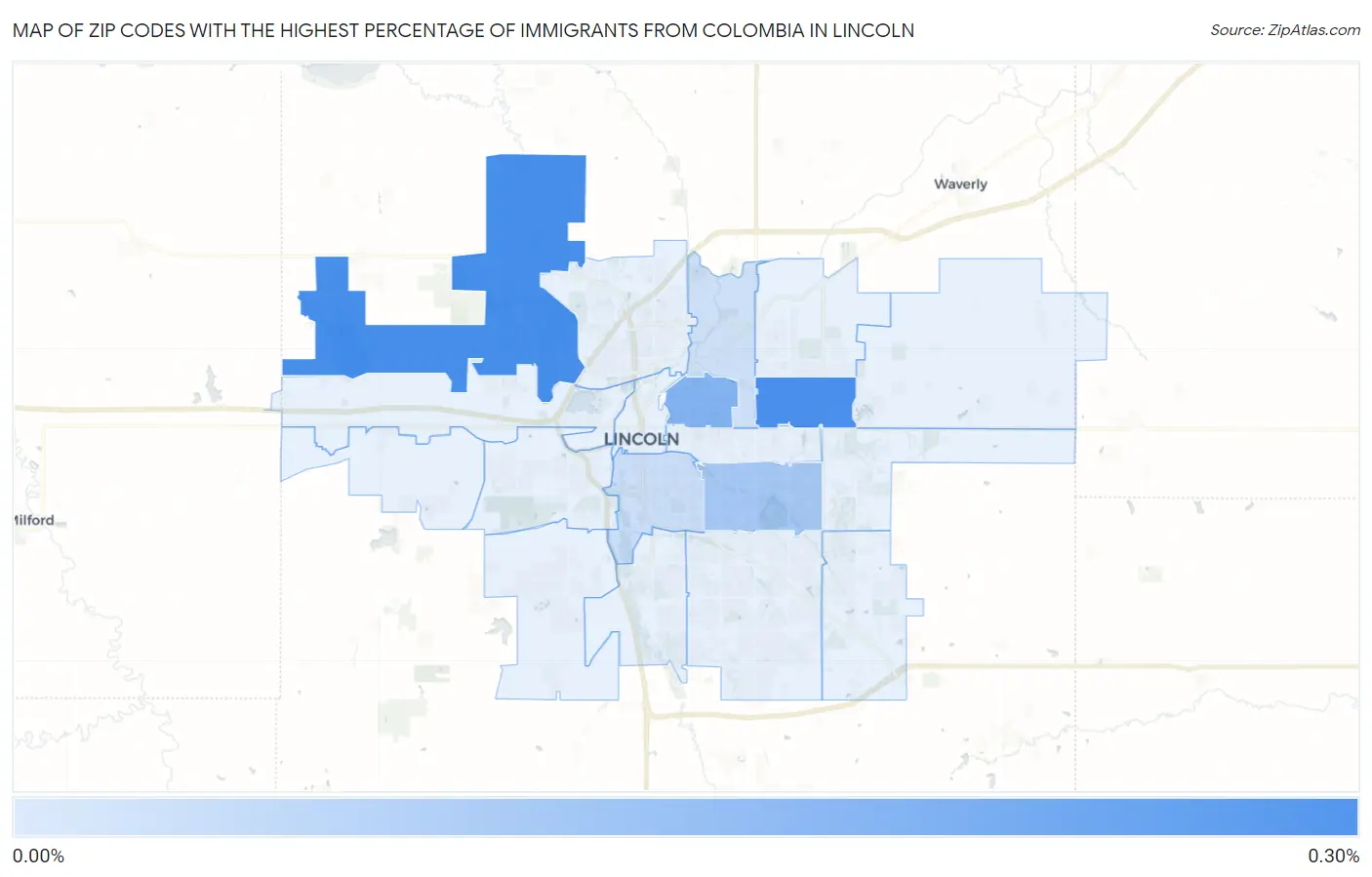 Zip Codes with the Highest Percentage of Immigrants from Colombia in Lincoln Map