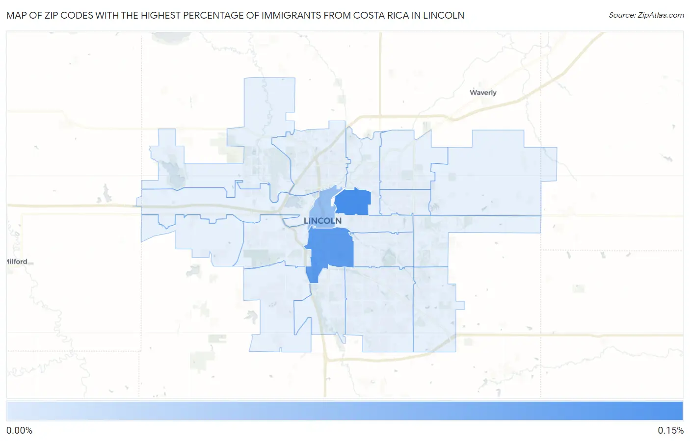 Zip Codes with the Highest Percentage of Immigrants from Costa Rica in Lincoln Map