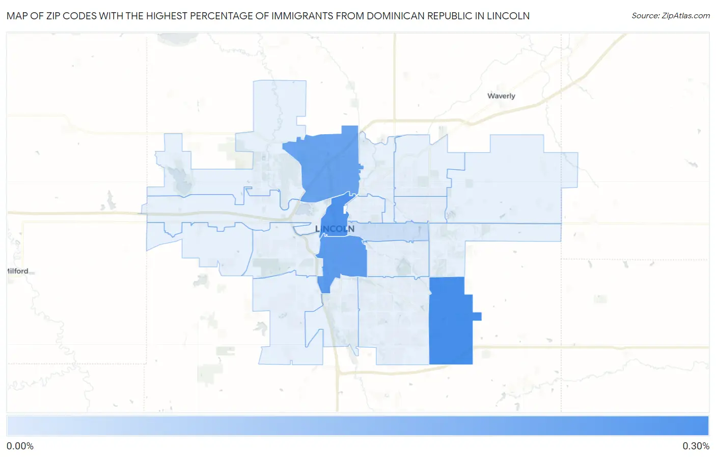 Zip Codes with the Highest Percentage of Immigrants from Dominican Republic in Lincoln Map