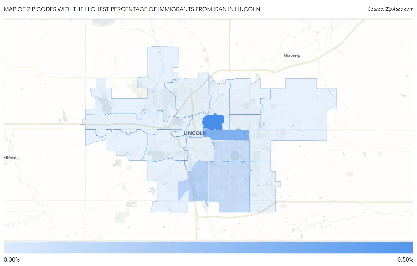 Zip Codes with the Highest Percentage of Immigrants from Iran in Lincoln Map