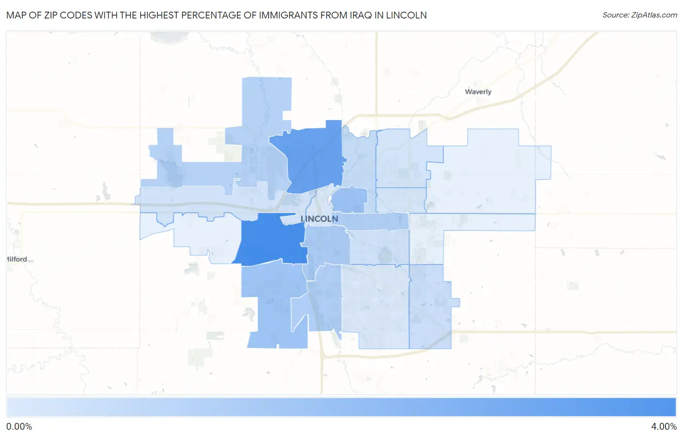 Zip Codes with the Highest Percentage of Immigrants from Iraq in Lincoln Map