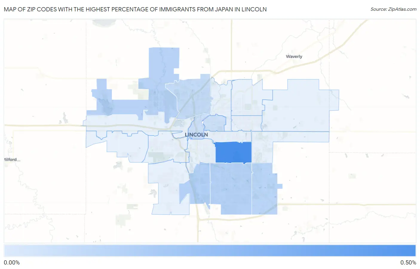 Zip Codes with the Highest Percentage of Immigrants from Japan in Lincoln Map