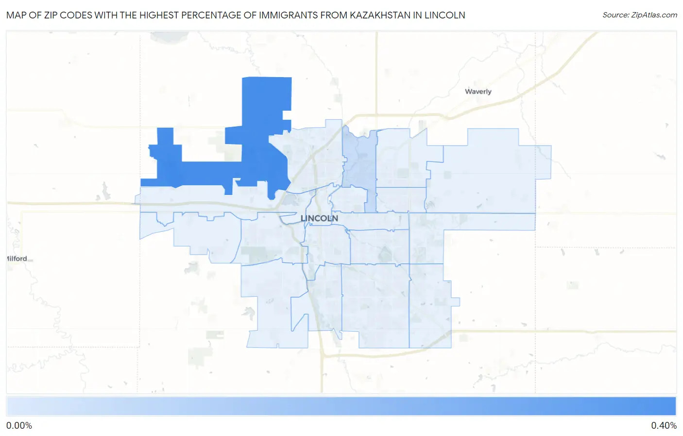Zip Codes with the Highest Percentage of Immigrants from Kazakhstan in Lincoln Map