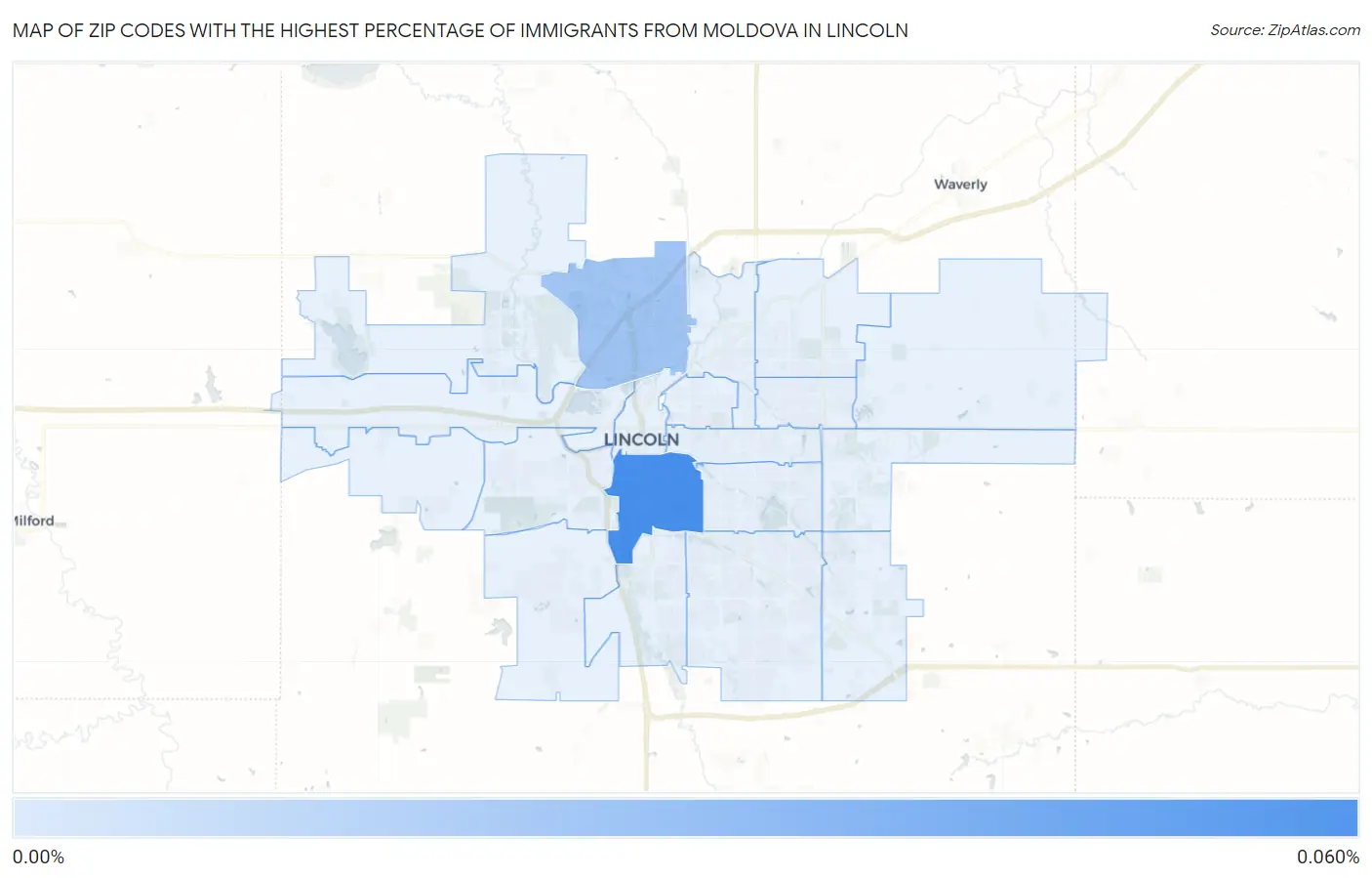 Zip Codes with the Highest Percentage of Immigrants from Moldova in Lincoln Map