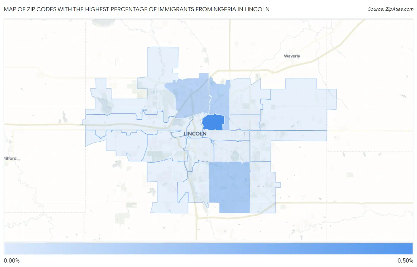Zip Codes with the Highest Percentage of Immigrants from Nigeria in Lincoln Map