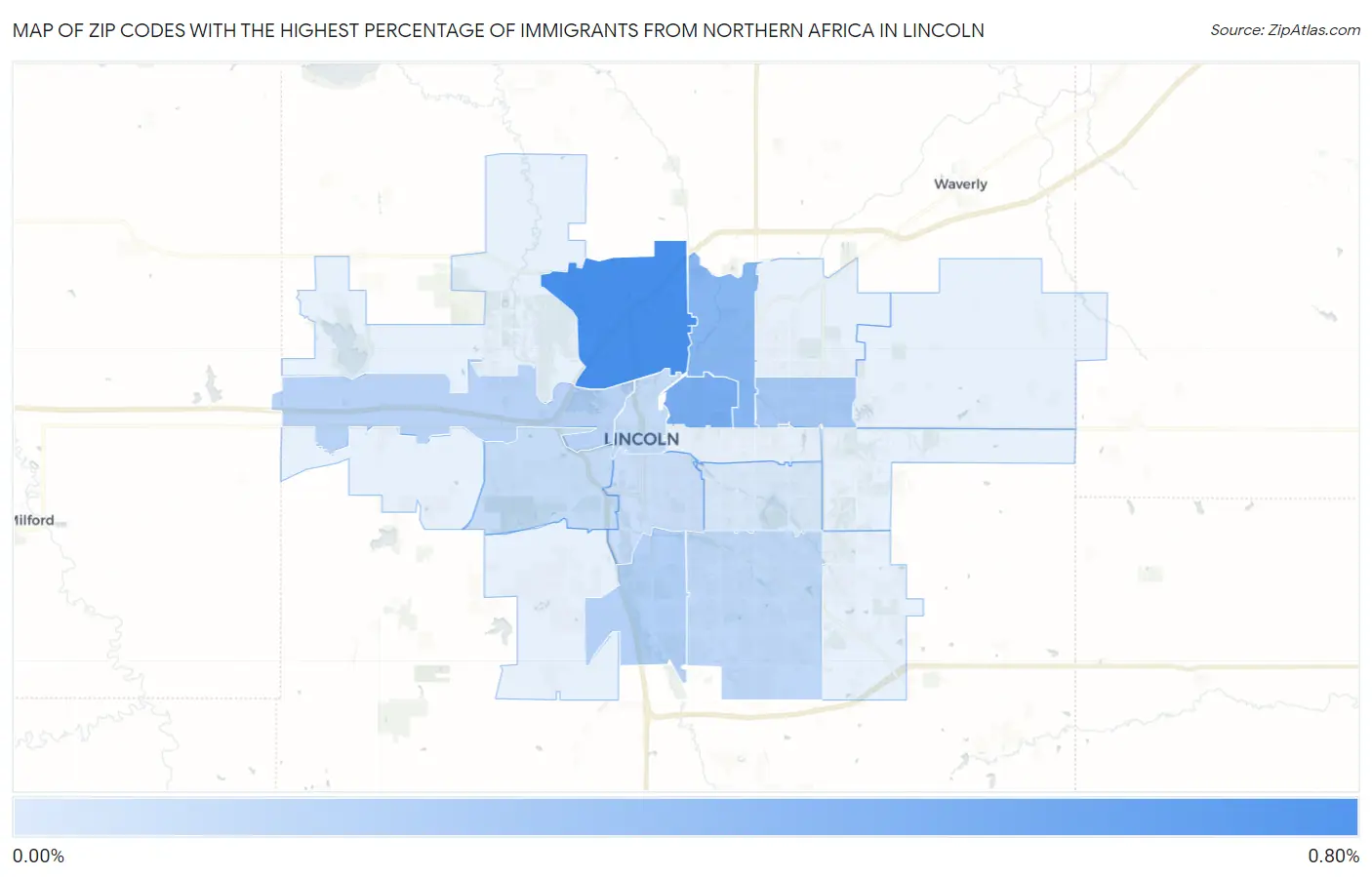 Zip Codes with the Highest Percentage of Immigrants from Northern Africa in Lincoln Map