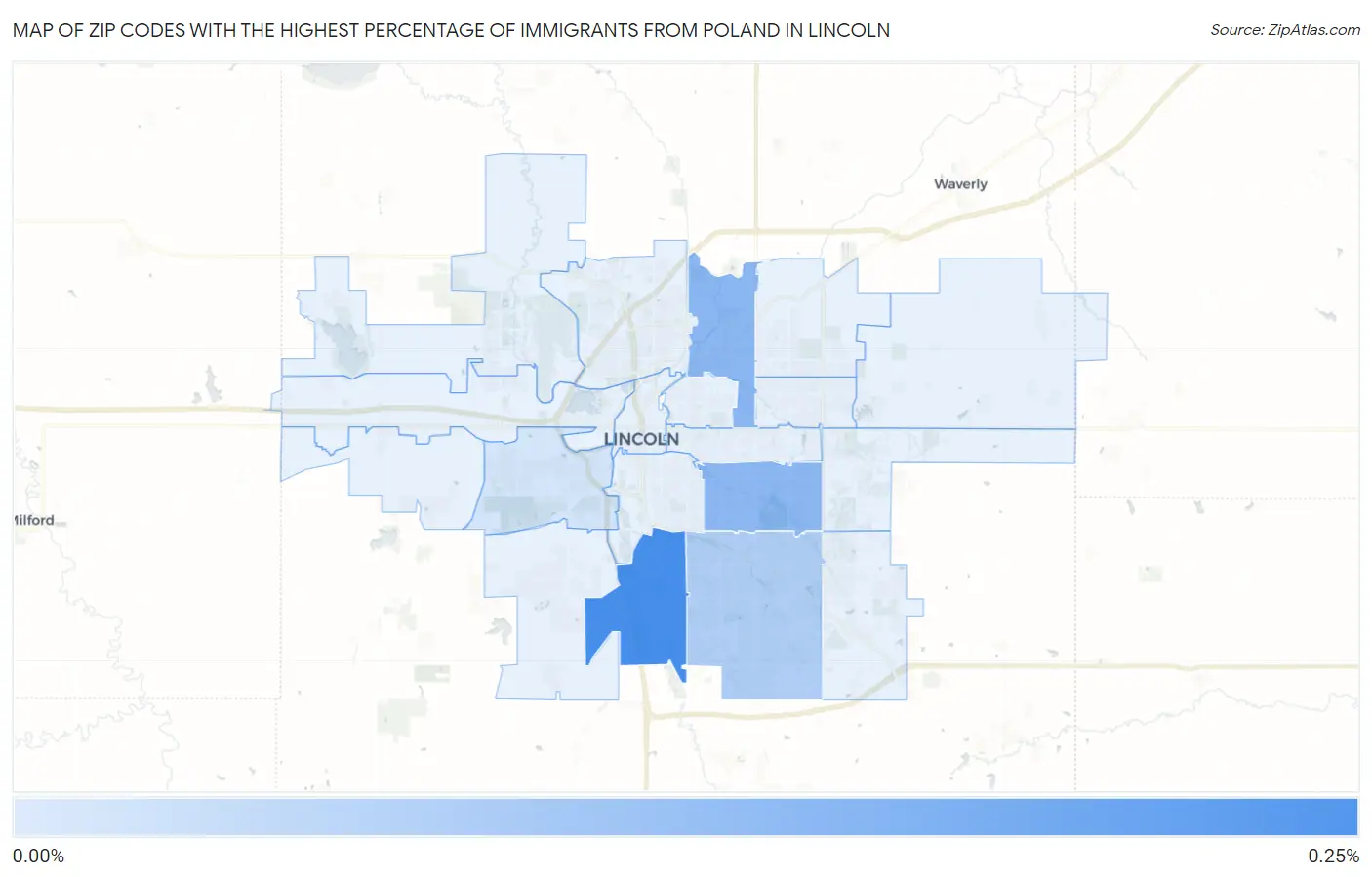 Zip Codes with the Highest Percentage of Immigrants from Poland in Lincoln Map