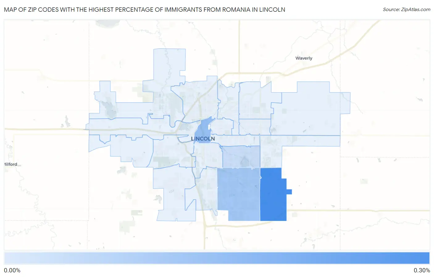 Zip Codes with the Highest Percentage of Immigrants from Romania in Lincoln Map