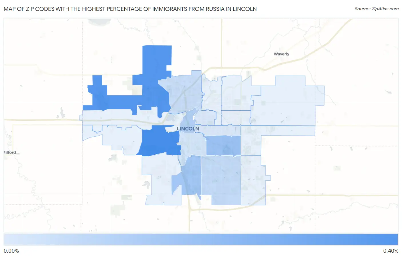 Zip Codes with the Highest Percentage of Immigrants from Russia in Lincoln Map