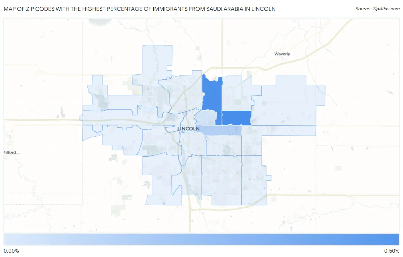 Zip Codes with the Highest Percentage of Immigrants from Saudi Arabia in Lincoln Map