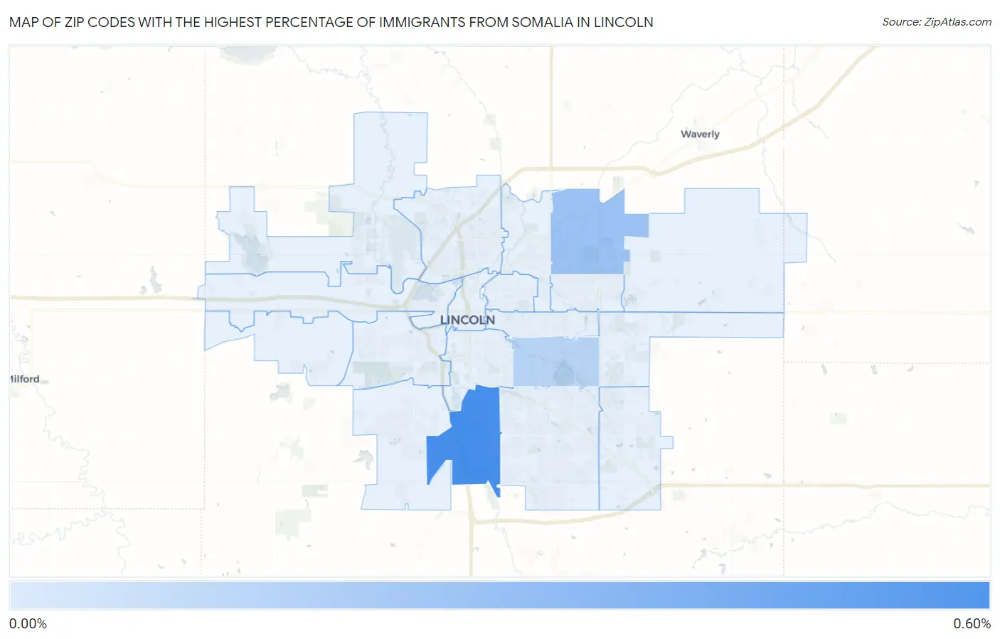 Zip Codes with the Highest Percentage of Immigrants from Somalia in Lincoln Map