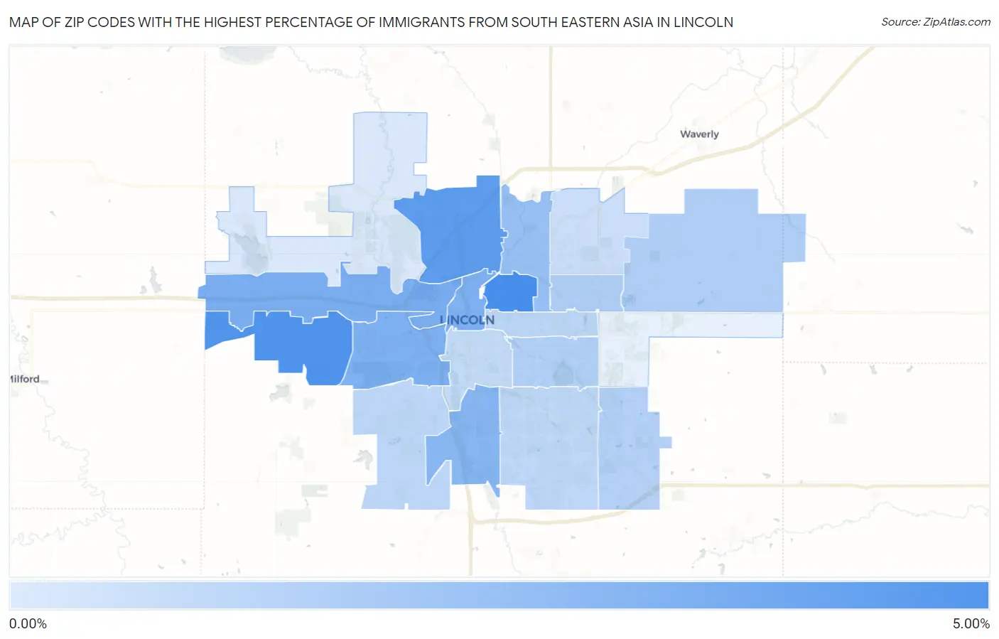 Zip Codes with the Highest Percentage of Immigrants from South Eastern Asia in Lincoln Map