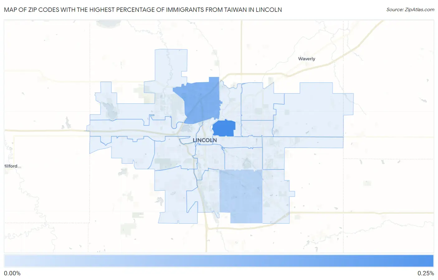 Zip Codes with the Highest Percentage of Immigrants from Taiwan in Lincoln Map