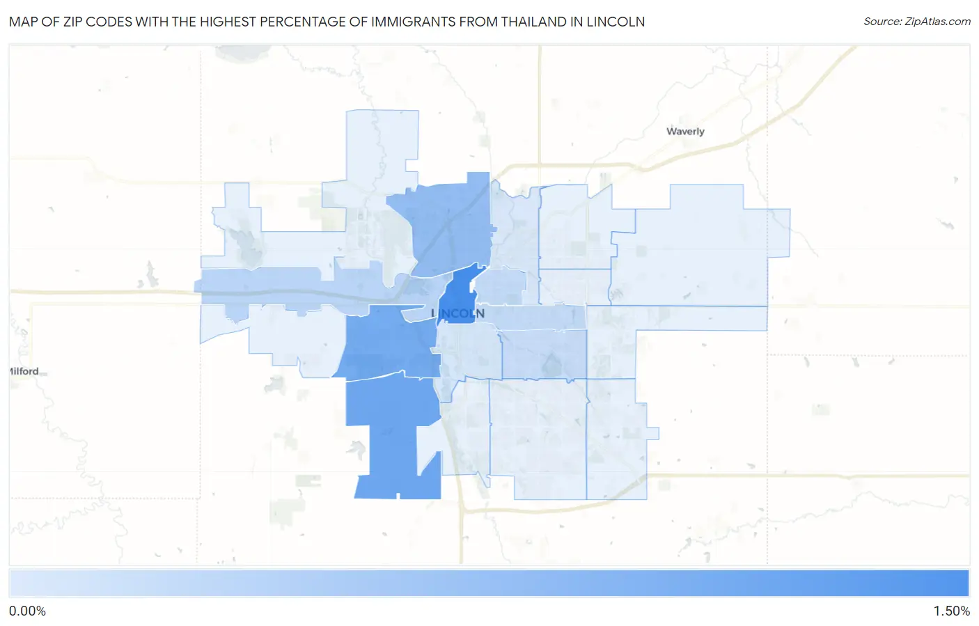 Zip Codes with the Highest Percentage of Immigrants from Thailand in Lincoln Map