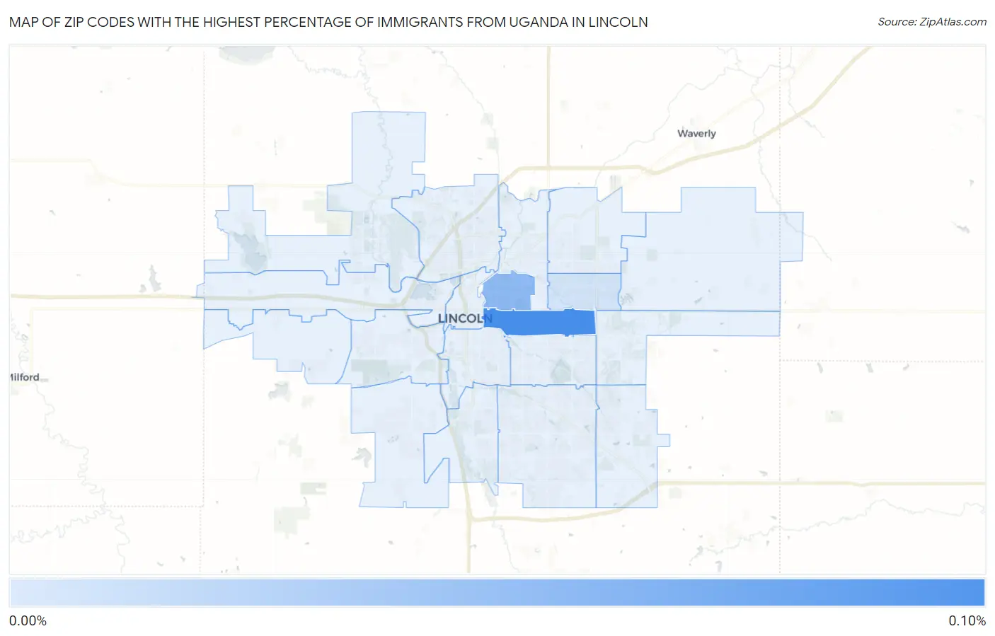 Zip Codes with the Highest Percentage of Immigrants from Uganda in Lincoln Map
