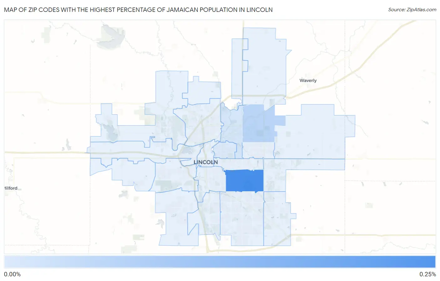 Zip Codes with the Highest Percentage of Jamaican Population in Lincoln Map