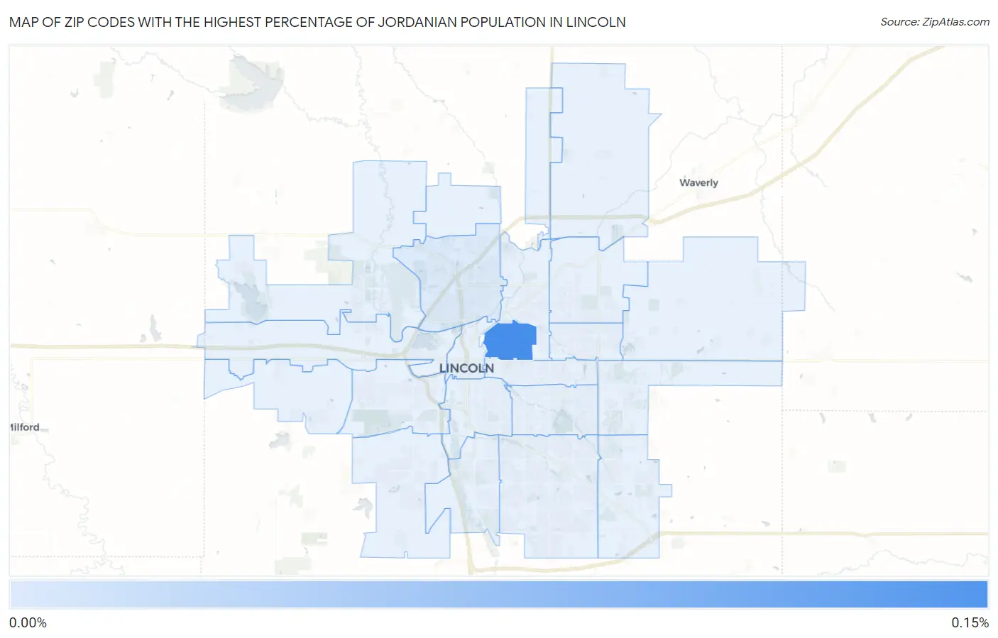 Zip Codes with the Highest Percentage of Jordanian Population in Lincoln Map