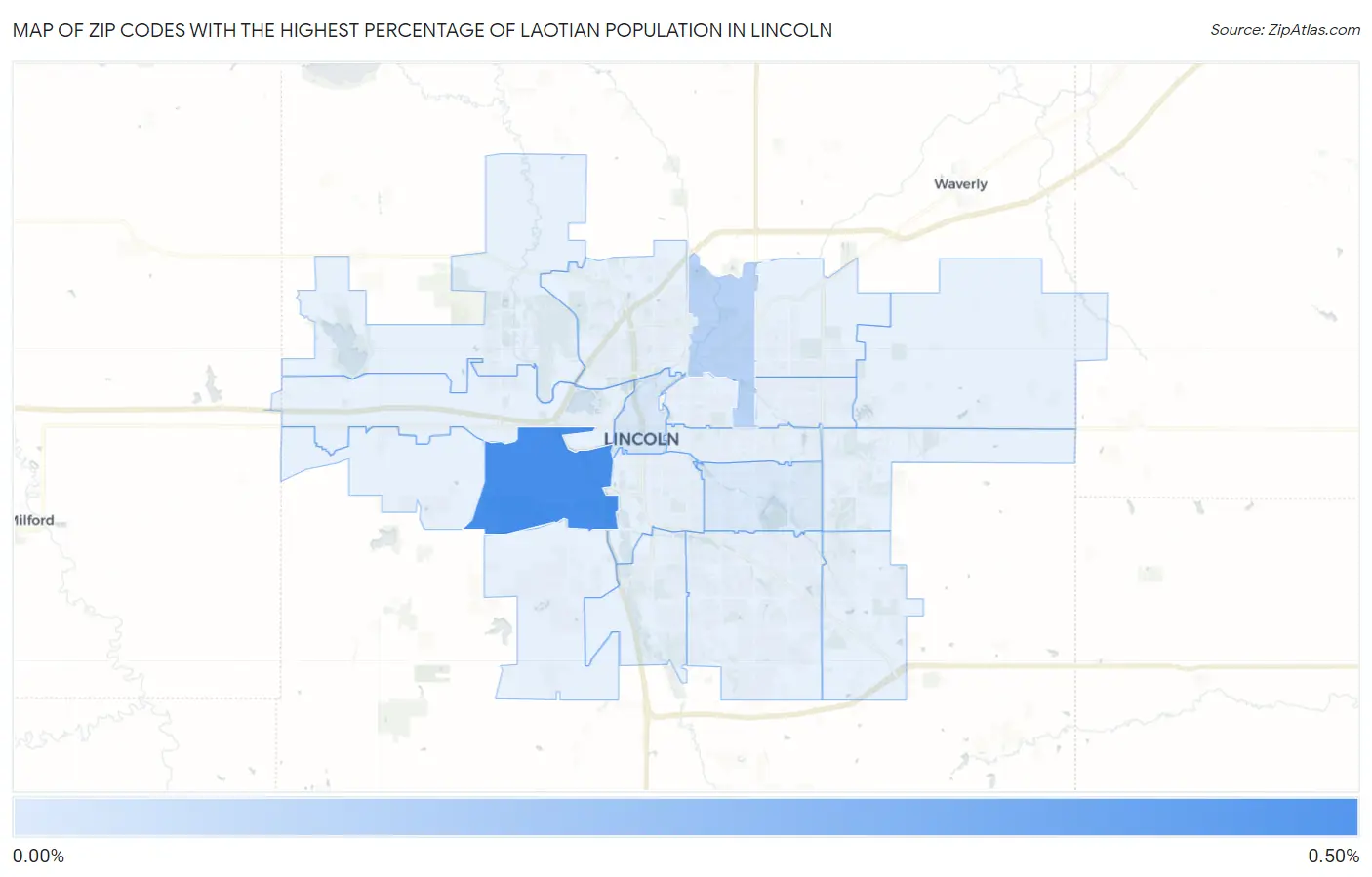 Zip Codes with the Highest Percentage of Laotian Population in Lincoln Map