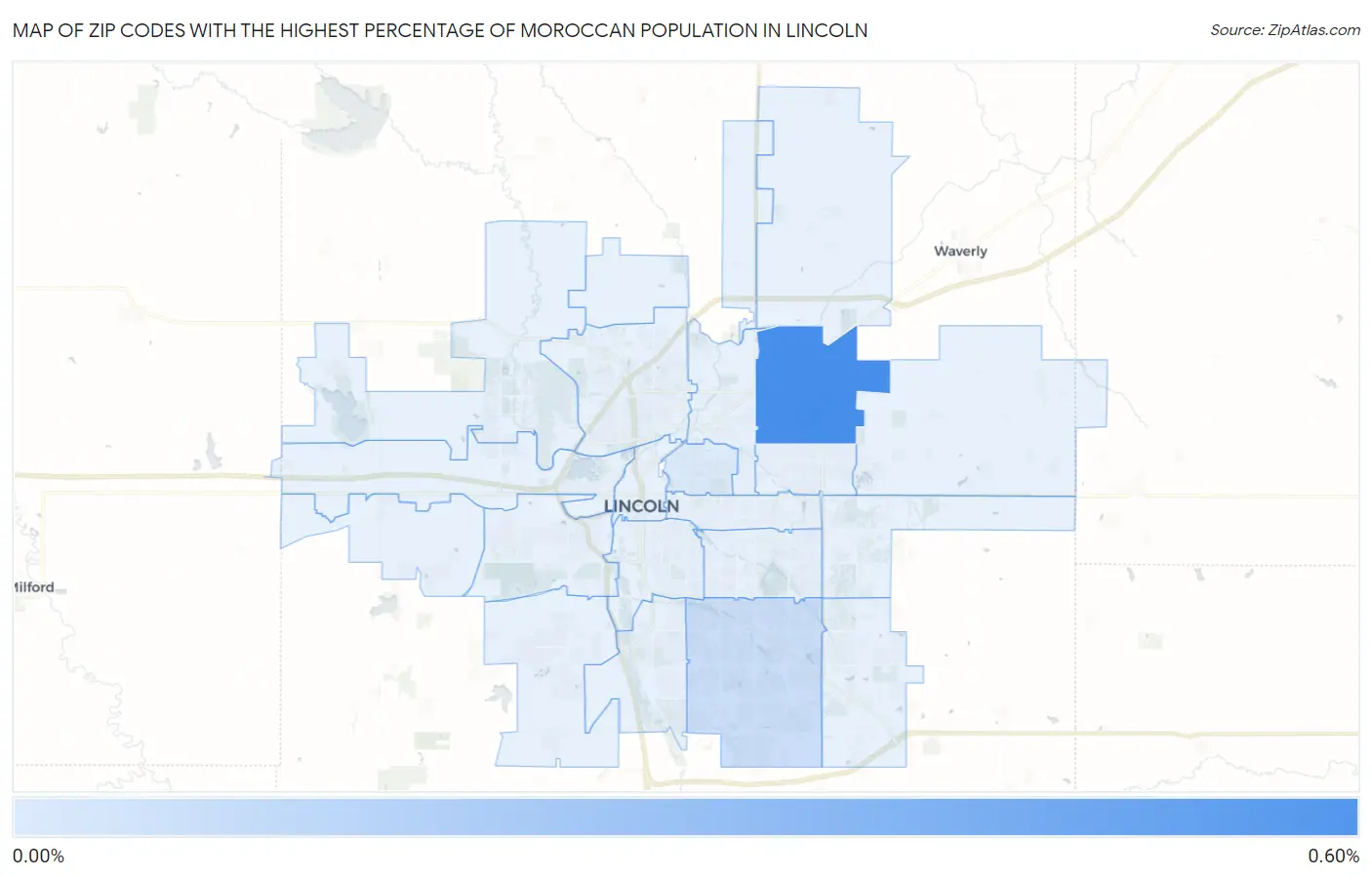 Zip Codes with the Highest Percentage of Moroccan Population in Lincoln Map