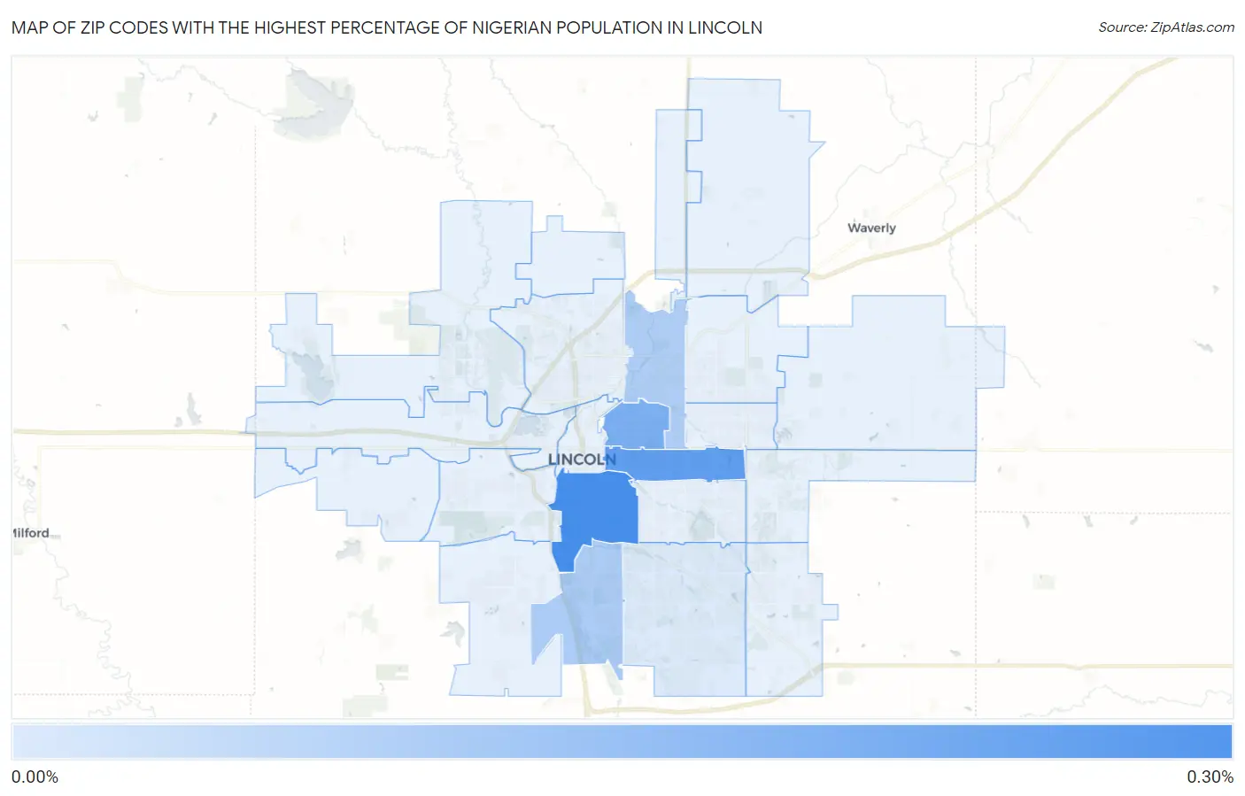 Zip Codes with the Highest Percentage of Nigerian Population in Lincoln Map