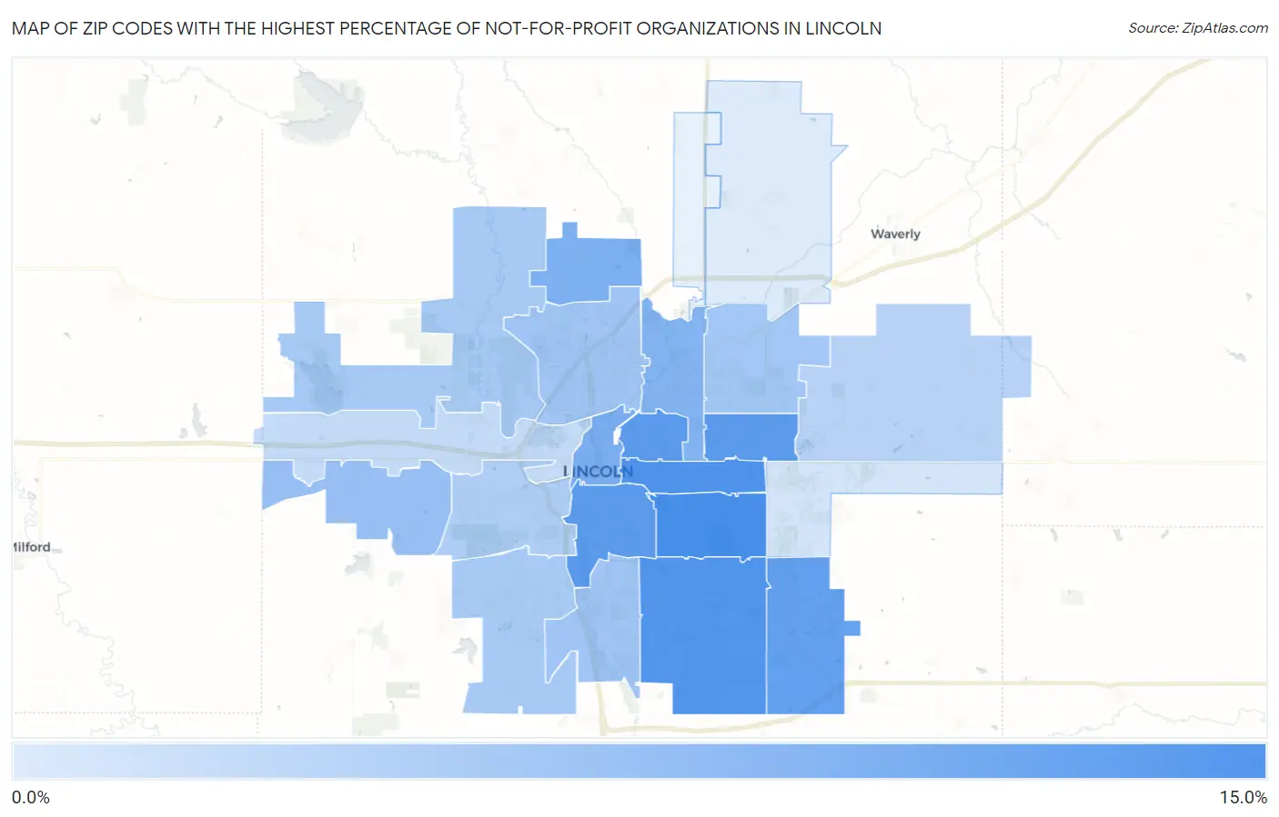 Zip Codes with the Highest Percentage of Not-for-profit Organizations in Lincoln Map