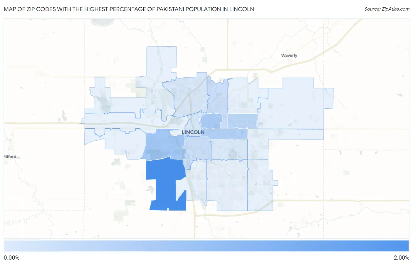 Zip Codes with the Highest Percentage of Pakistani Population in Lincoln Map