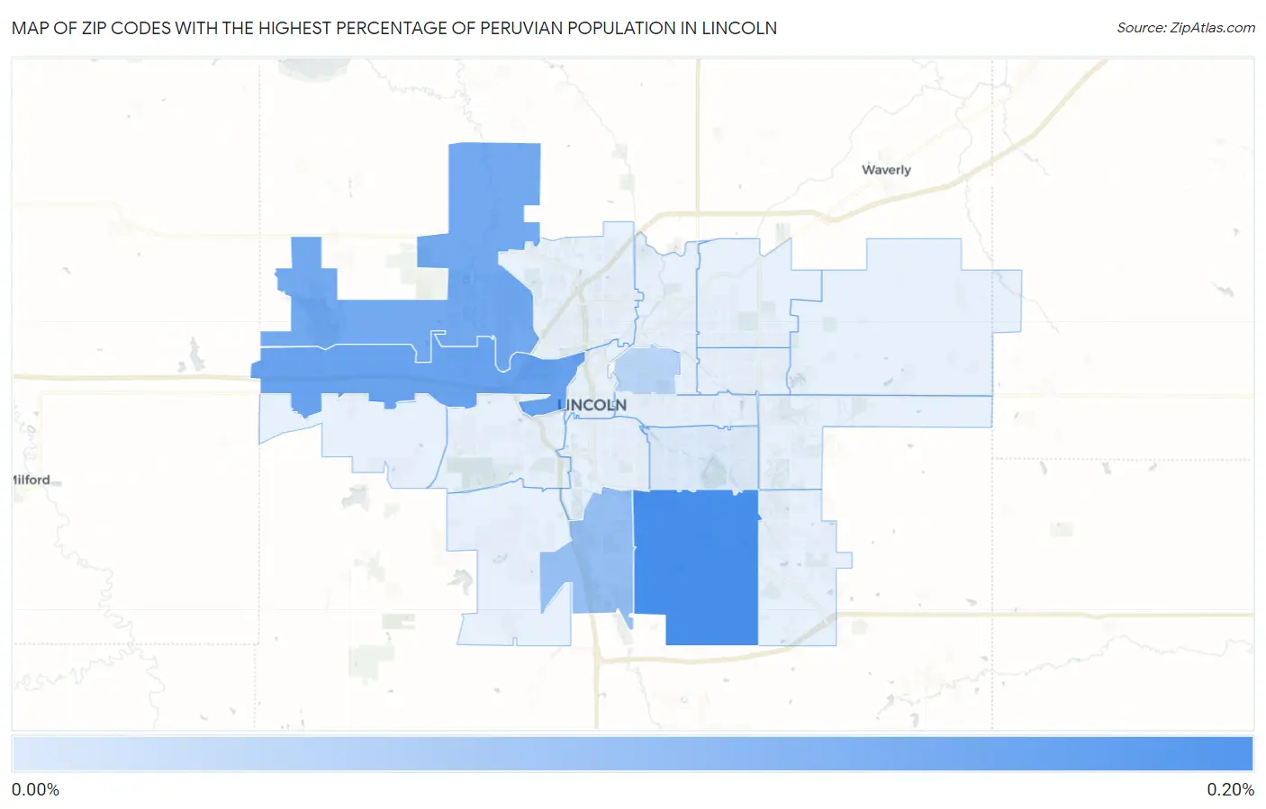 Zip Codes with the Highest Percentage of Peruvian Population in Lincoln Map