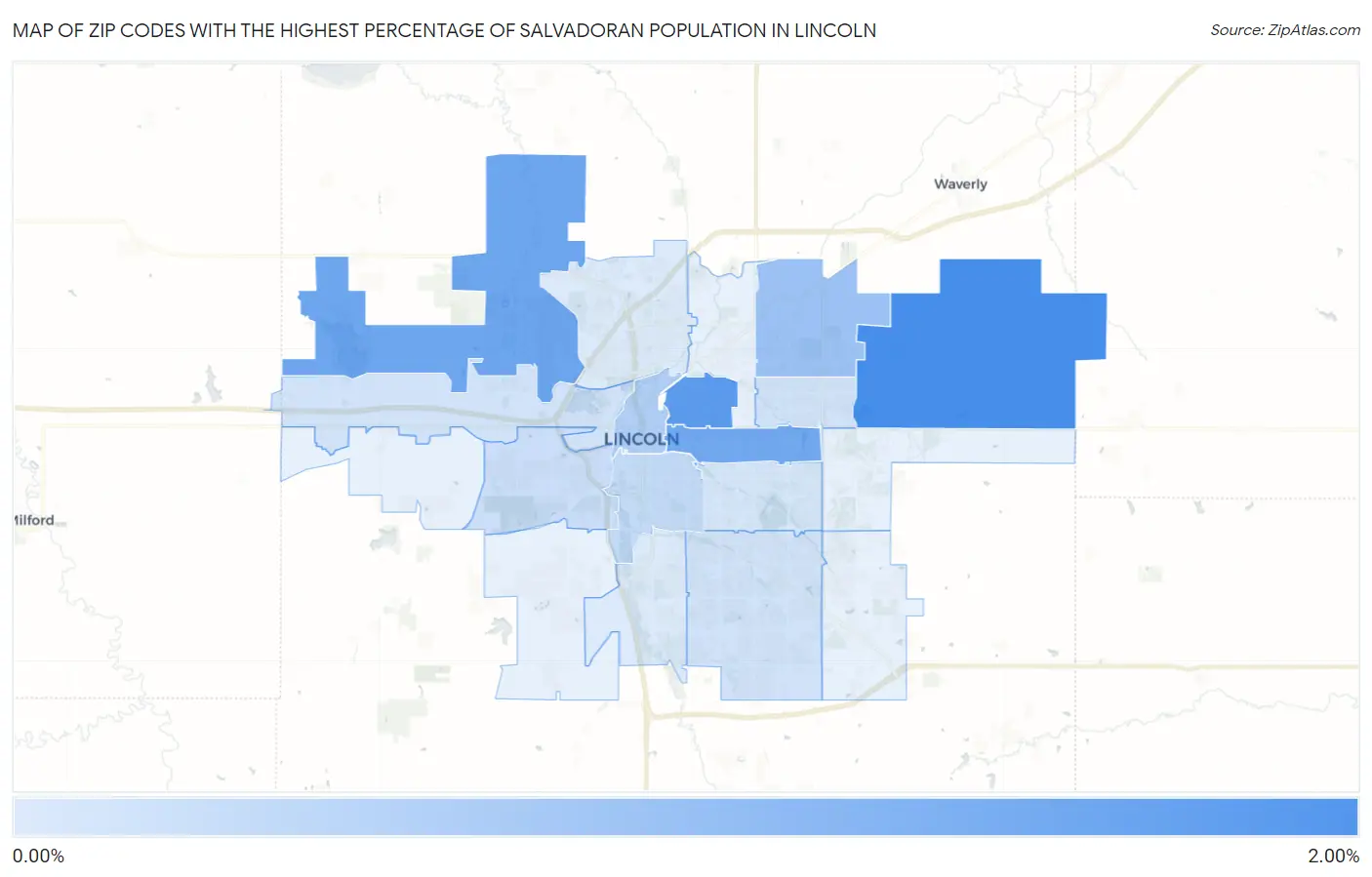 Zip Codes with the Highest Percentage of Salvadoran Population in Lincoln Map