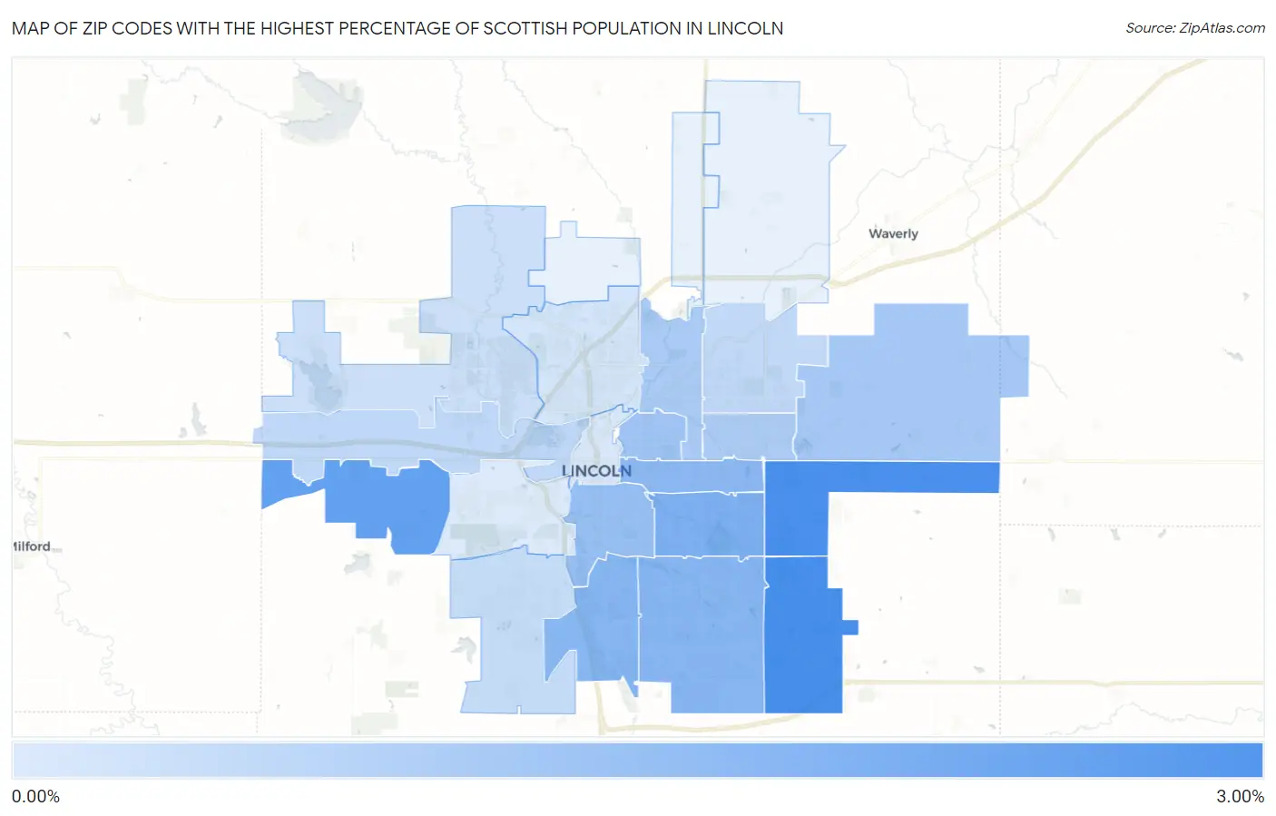 Zip Codes with the Highest Percentage of Scottish Population in Lincoln Map