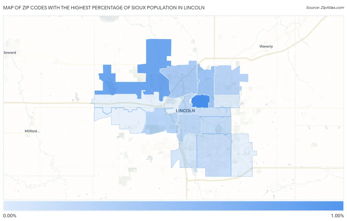 Zip Codes with the Highest Percentage of Sioux Population in Lincoln Map