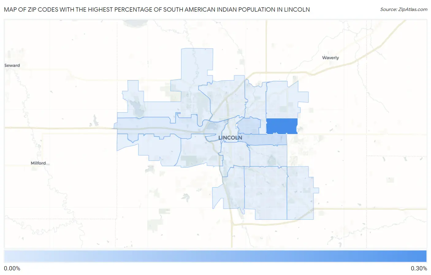 Zip Codes with the Highest Percentage of South American Indian Population in Lincoln Map