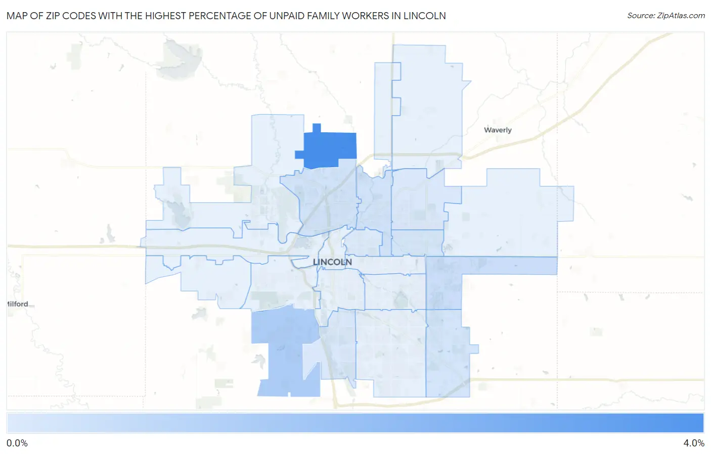 Zip Codes with the Highest Percentage of Unpaid Family Workers in Lincoln Map