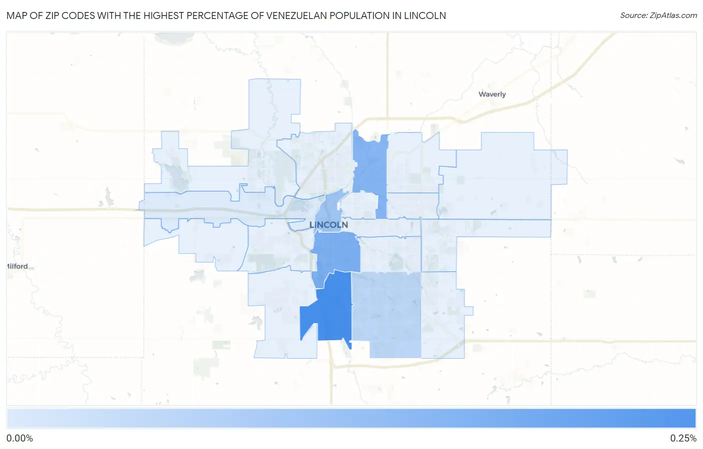 Zip Codes with the Highest Percentage of Venezuelan Population in Lincoln Map