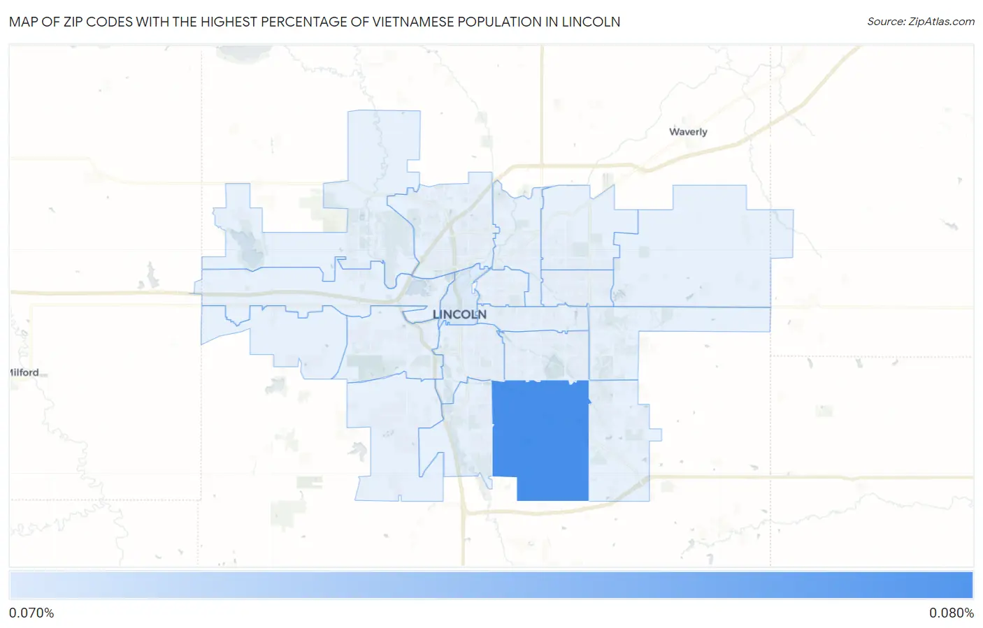 Zip Codes with the Highest Percentage of Vietnamese Population in Lincoln Map
