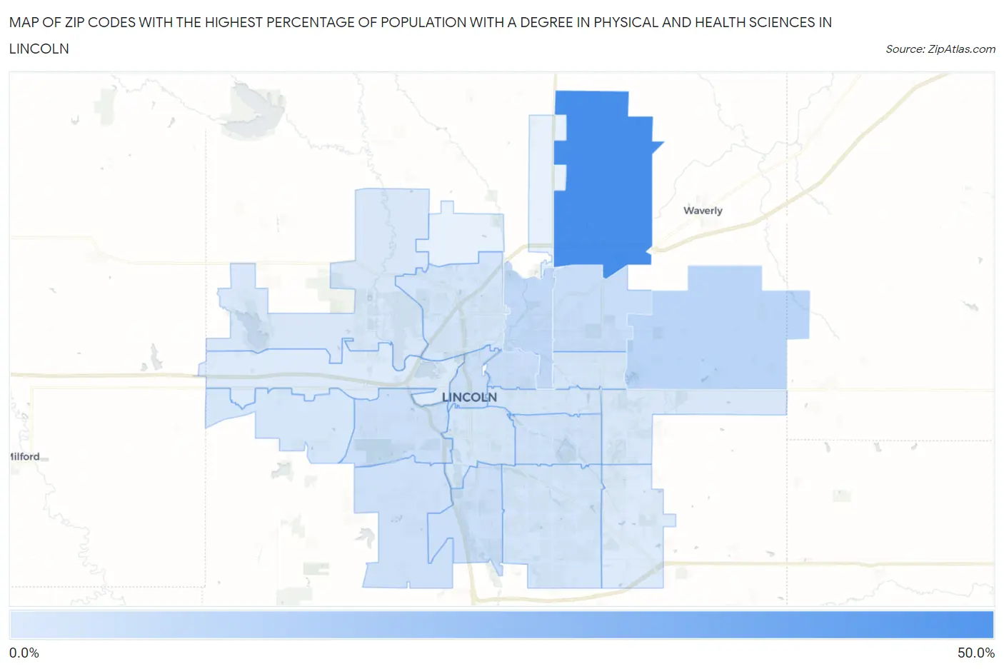 Zip Codes with the Highest Percentage of Population with a Degree in Physical and Health Sciences in Lincoln Map