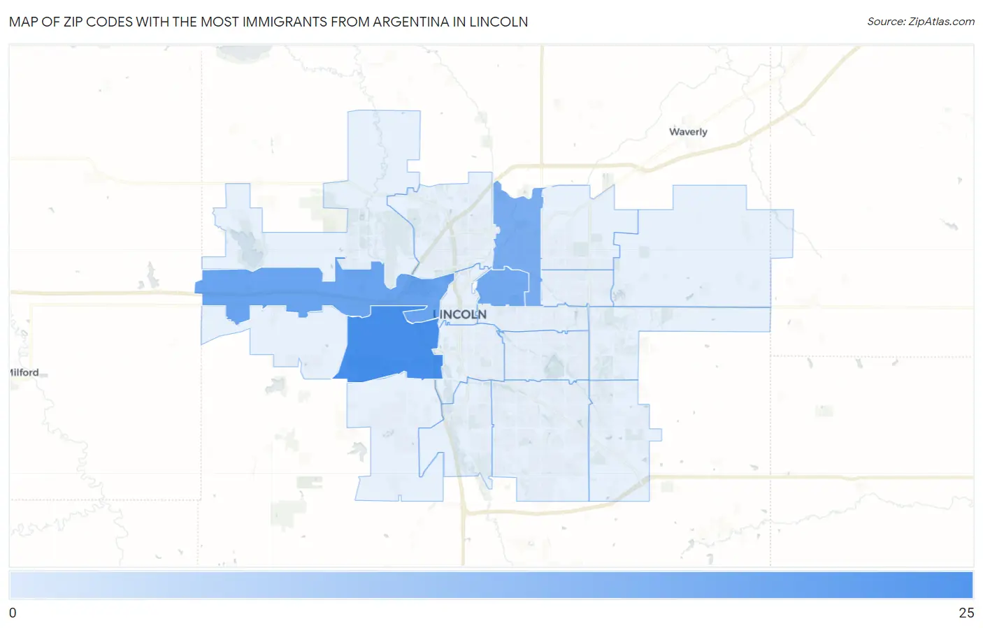 Zip Codes with the Most Immigrants from Argentina in Lincoln Map